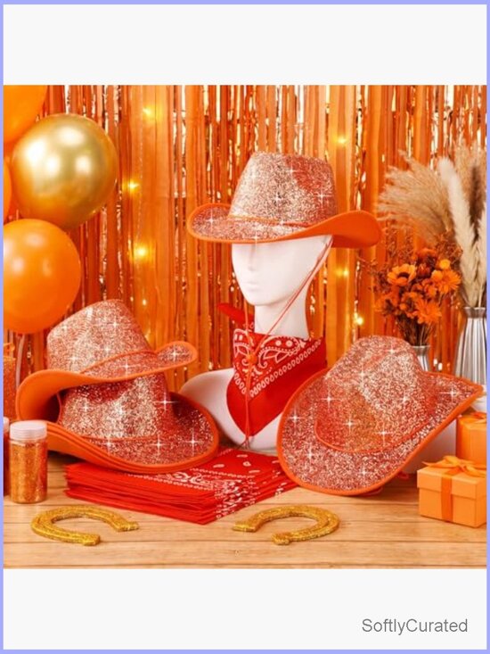 6 Sparkly Cowboy Hats with Bandanas Adjustable Western Party Set main image 7
